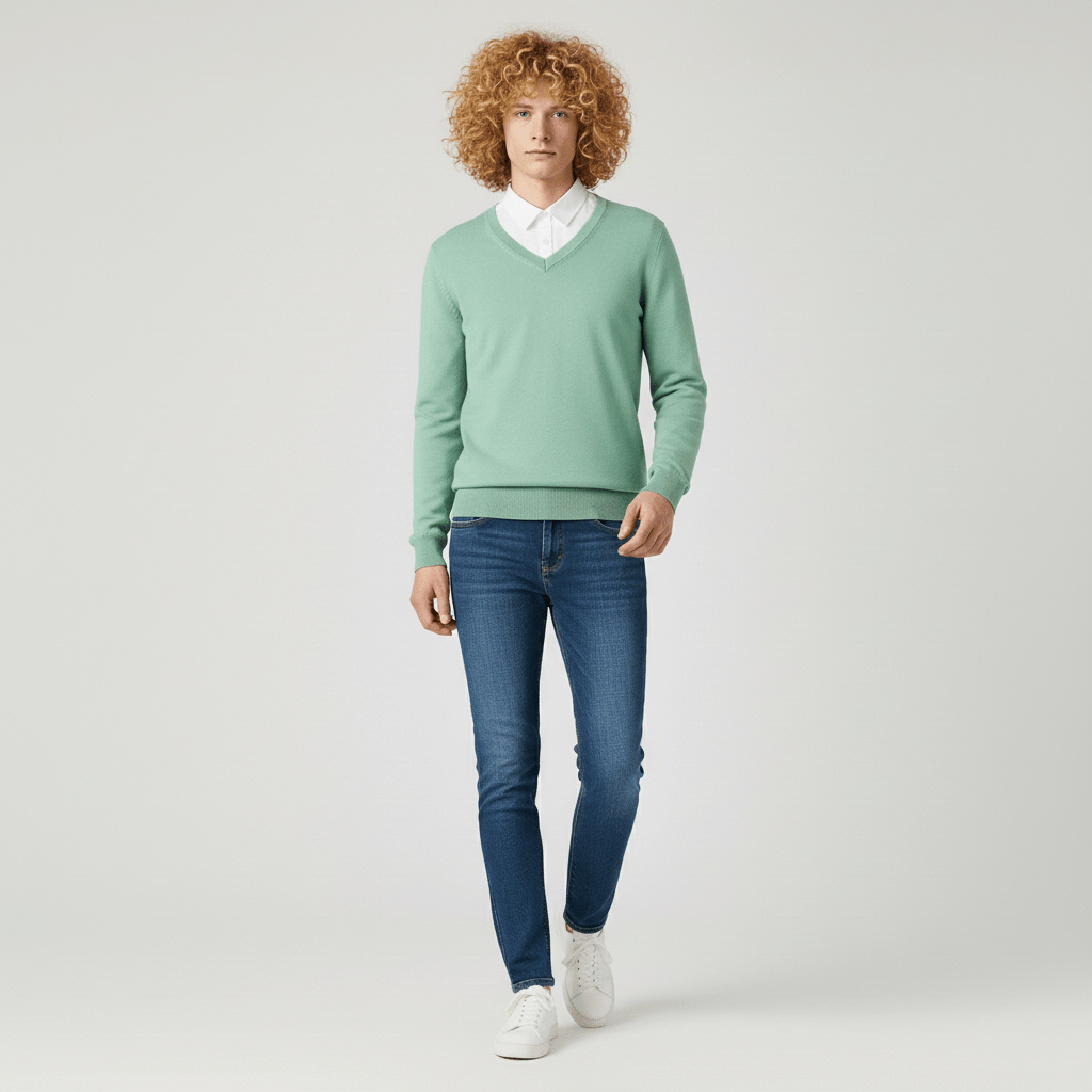 Herrtröja v-ringad, slim fit, stickad. Skapar en skarp look inom herrmode.