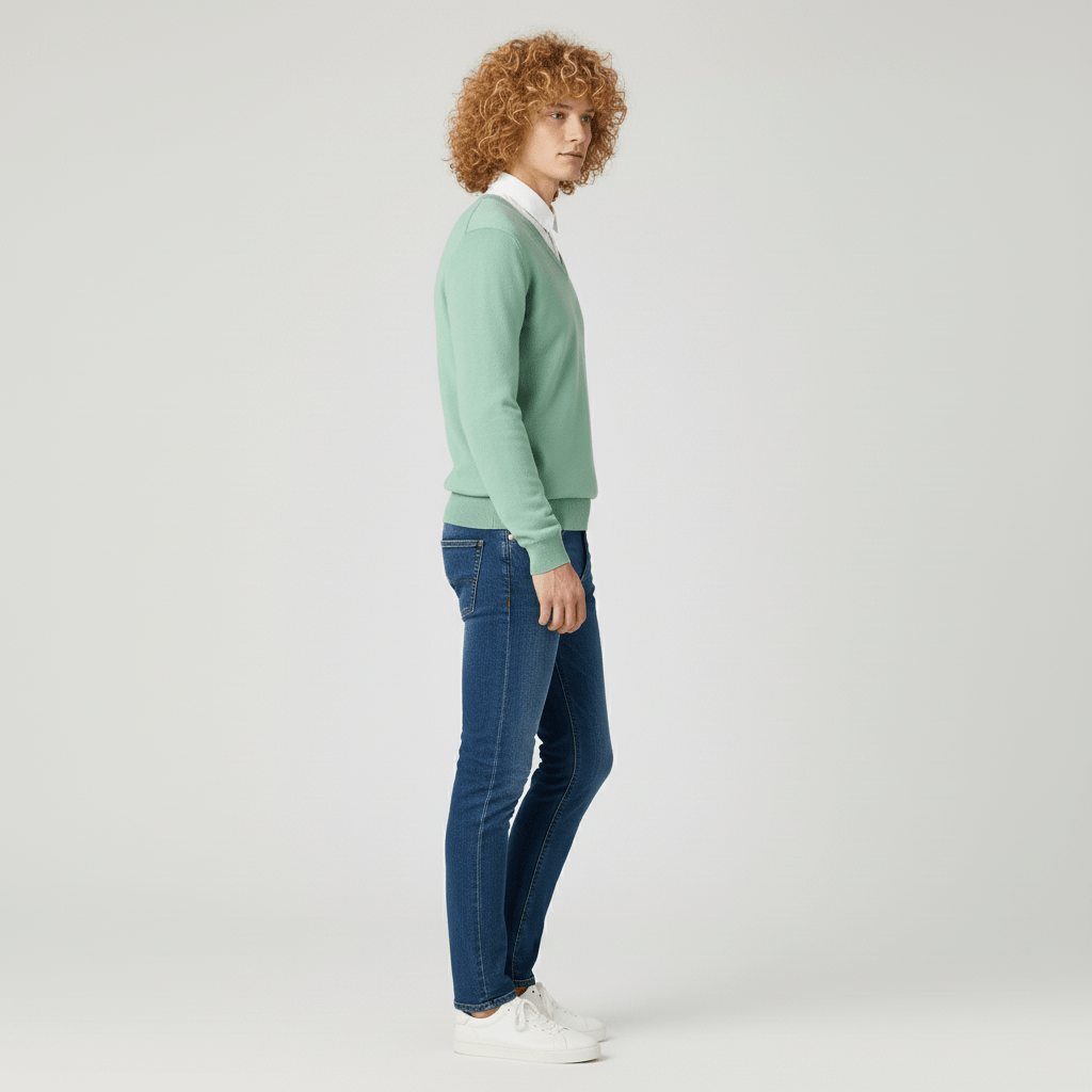 Kontorsstil v-ringad slim fit tröja för herr. Elegant och bekväm stickad tröja.