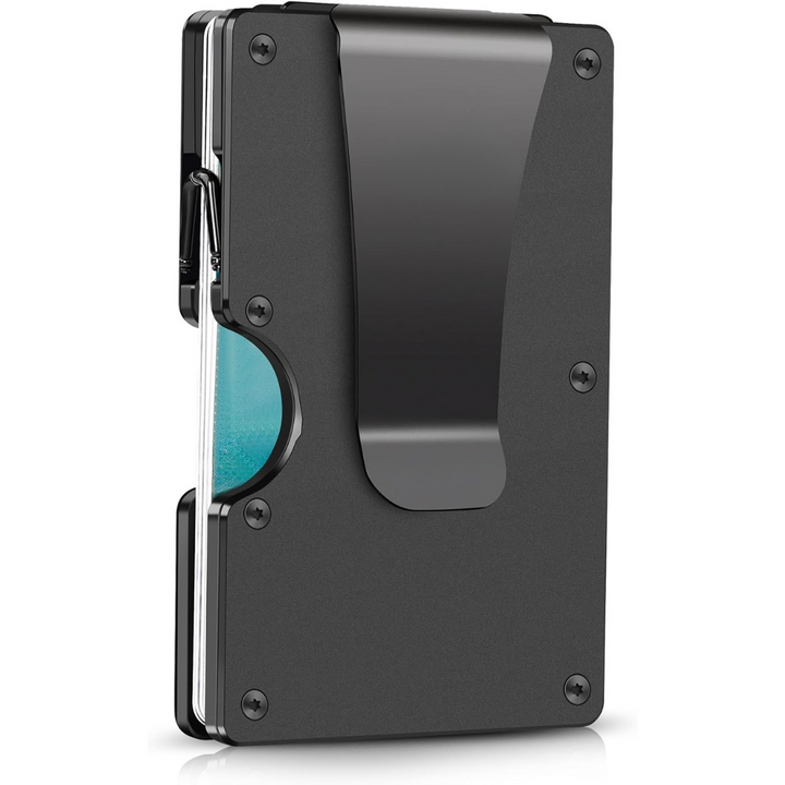 Svart minimalistisk RFID-blockerande plånbok med pengarklämma