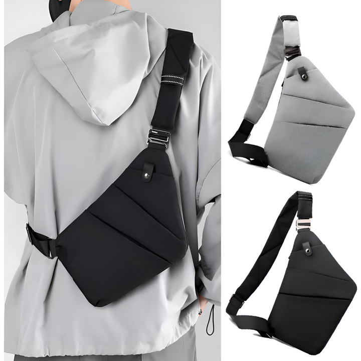Funktionell anti-tjuv slingväska, cross body design för män, optimal för säkra resor.