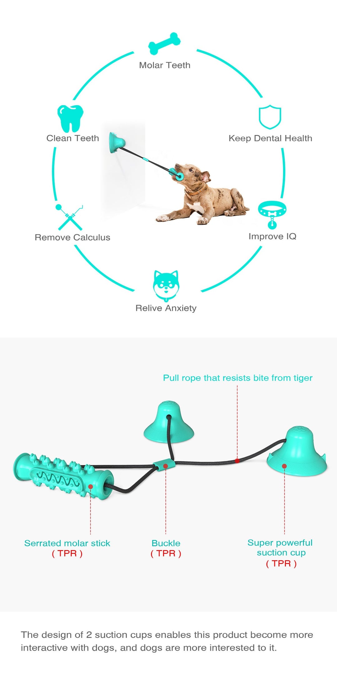 Hundleksak med sugkopp för dragkamp, ger din hund stimulerande träning och lek inomhus.