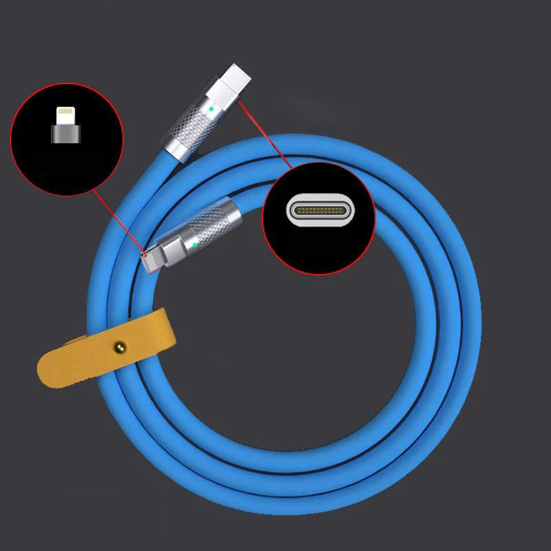 "Slitstark USB C-kabel i zinklegering för snabbladdning; robust design, flera färger, passar för Type-C enheter."