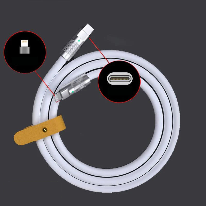 "Slitstark USB C-kabel i zinklegering för snabbladdning; robust design, flera färger, passar för Type-C enheter."