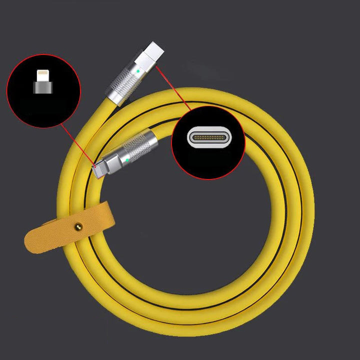 "Slitstark USB C-kabel i zinklegering för snabbladdning; robust design, flera färger, passar för Type-C enheter."
