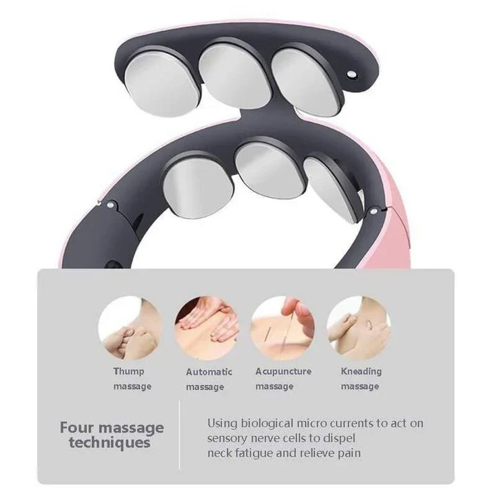 Trådlös nackmassageapparat i stilren vit design mot neutral bakgrund