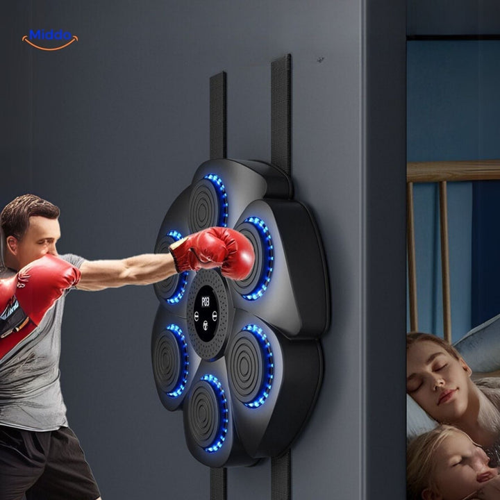 Interaktiv boxmaskin med ljussensorer för engagerande slagträning, fitness och reflexer i hemmet.