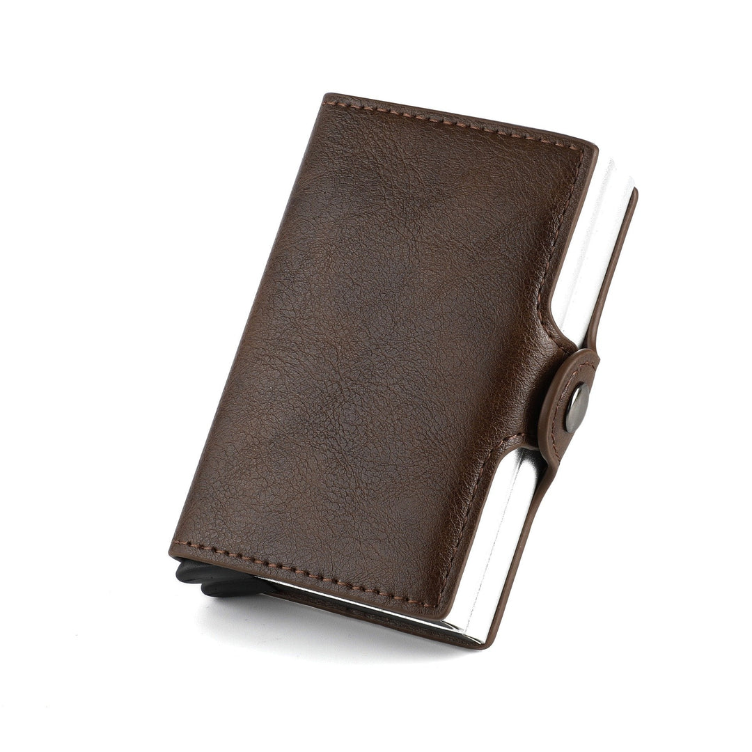 Mäns smart RFID-blockerande plånbok i brunt läder, stilren design, kompakt och rymlig.