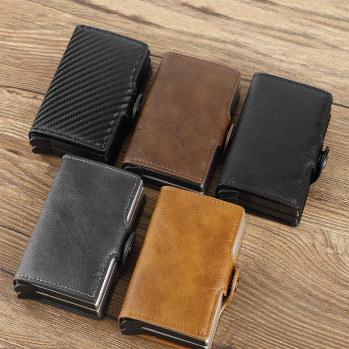 Mäns smart RFID-blockerande plånbok i brunt läder, stilren design, kompakt och rymlig.