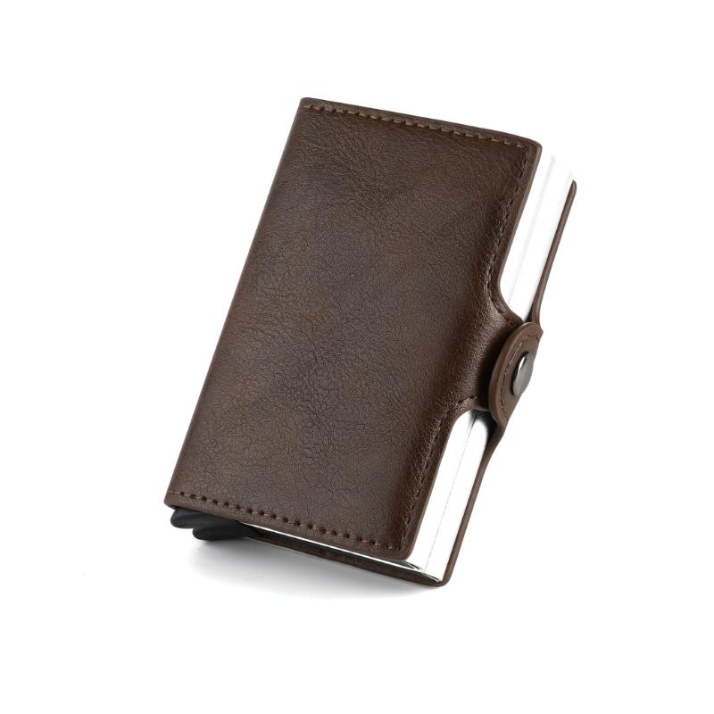 Mäns smart RFID-blockerande plånbok i brunt läder, stilren design, kompakt och rymlig.