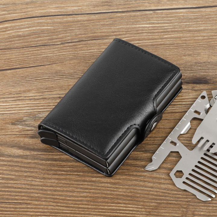 Mäns smart RFID-blockerande plånbok i brunt läder, stilren design, kompakt och rymlig.