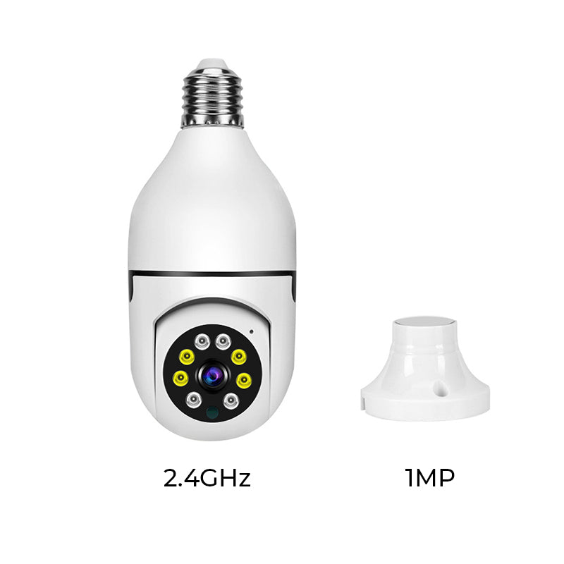 "Smart WiFi HD-kamera med humanoid-detektion, vit design, 360° vy, säkerhetsteknologi för hem och företag."