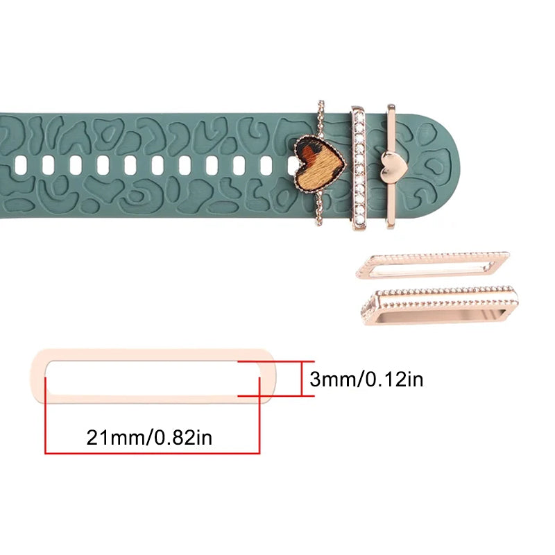 Smartklockband med dekorativa metallringar i gyllene leopardmönster och roséguldstjärnor, elegant stilaccessoar.
