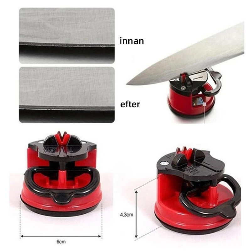 Smidig köksknivslipare med stark sugkopp i färgglad design för effektiv, säker slipning och skärpa med endast 3 svepningar.