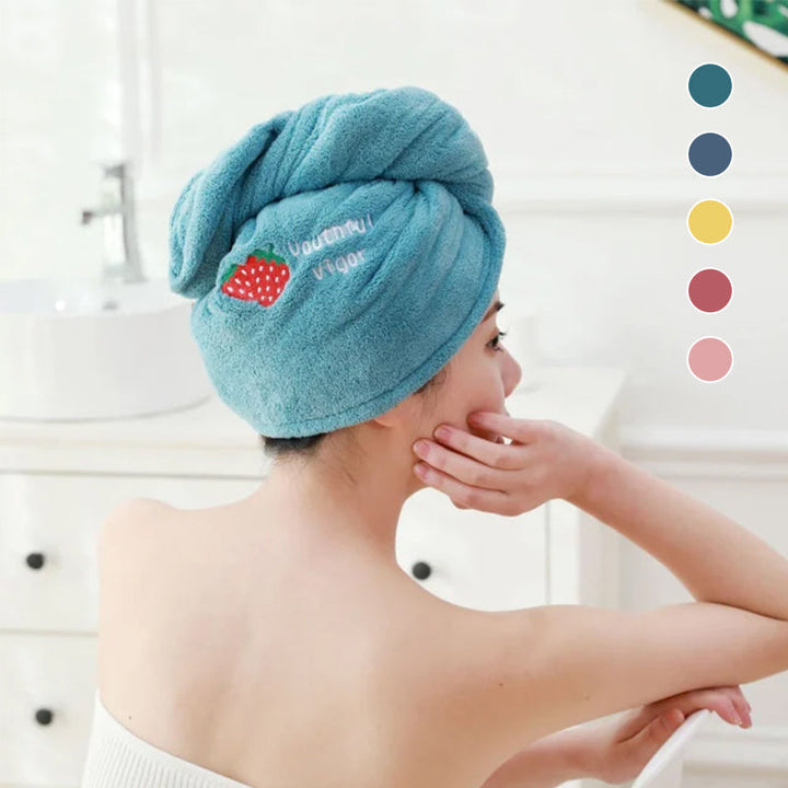 "Snabbtorkande mikrofiber handduksmössa i rosa, superabsorberande och frizz-minskande, perfekt för alla hårtyper."