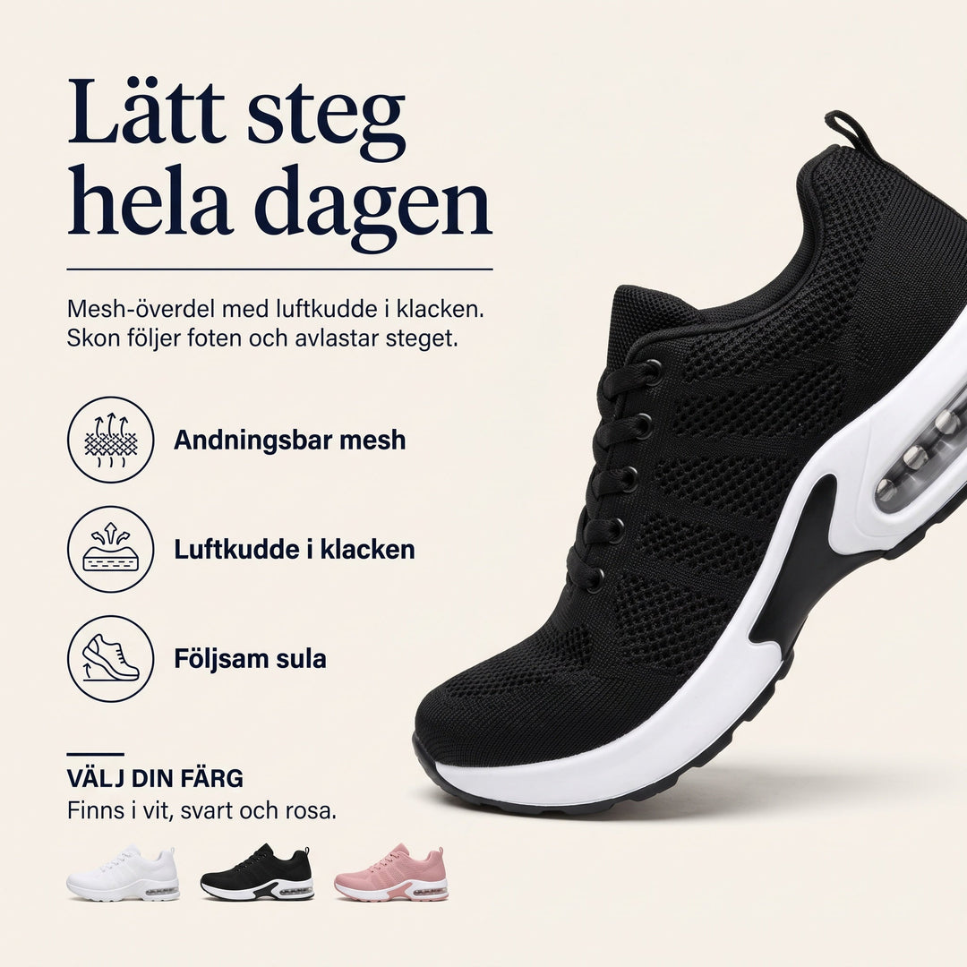 Närbild på svart Zvarelo sneaker med synlig luftkudde i hälen