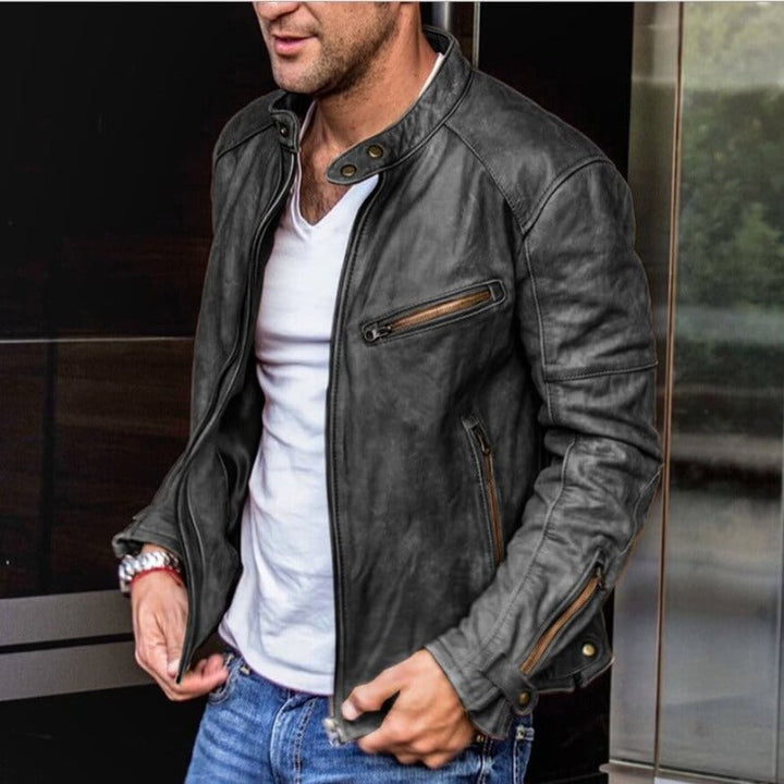 Vädertålig höstjacka för herr i mode-läder, klassisk design för en snygg och bekväm urban look.