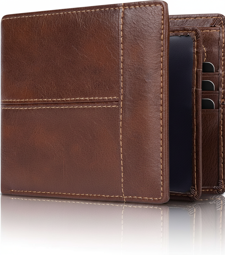 Högkvalitativ herrplånbok i läder, bifold-modell med RFID-skydd och gott om förvaring.