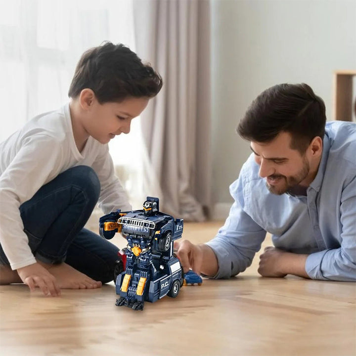 "Snygg transformerande polisbil-leksak för barn med LED-lampor, ljudeffekter och robotfunktionalitet"