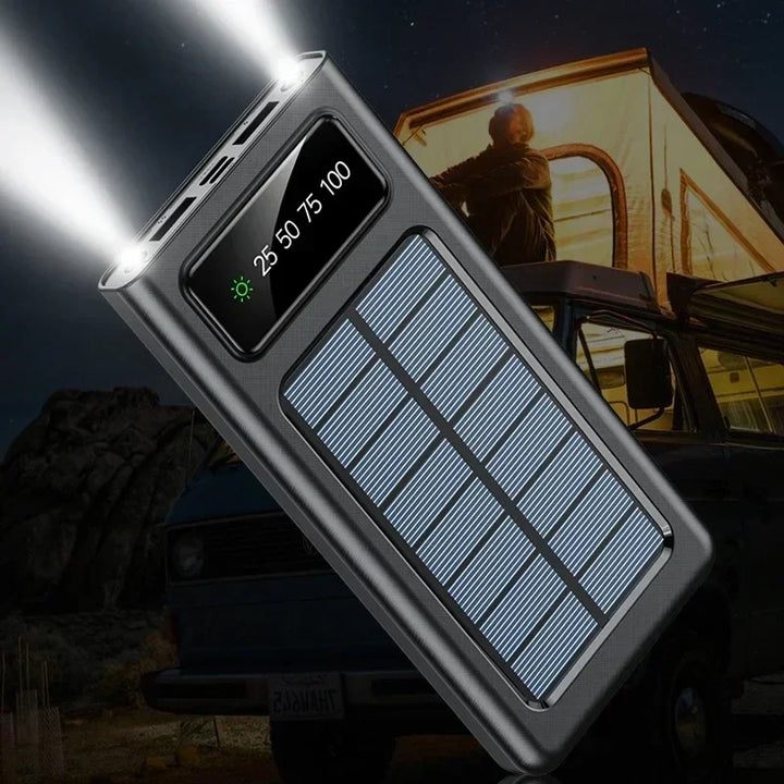 Extern batteriladdare med kraftfull inbyggd LED-ficklampa för nödsituationer