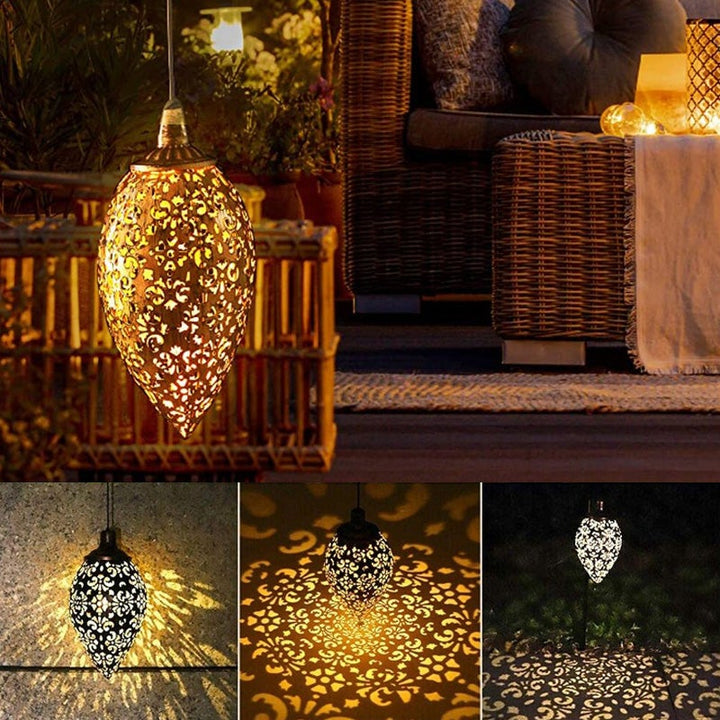 "Soldriven trädgårdslampa IP55 i rostfritt stål med elegant design, lyser upp utomhusmiljö och står emot väder."