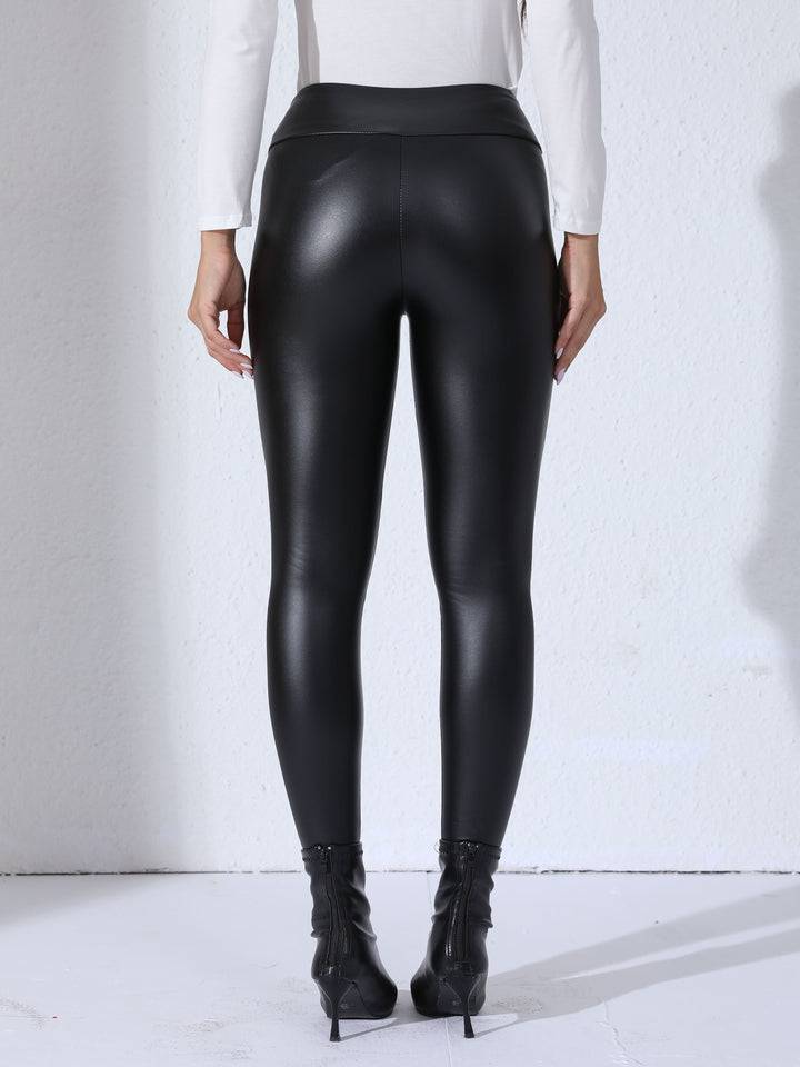 Khaki damleggings i glansigt material med figurformande passform