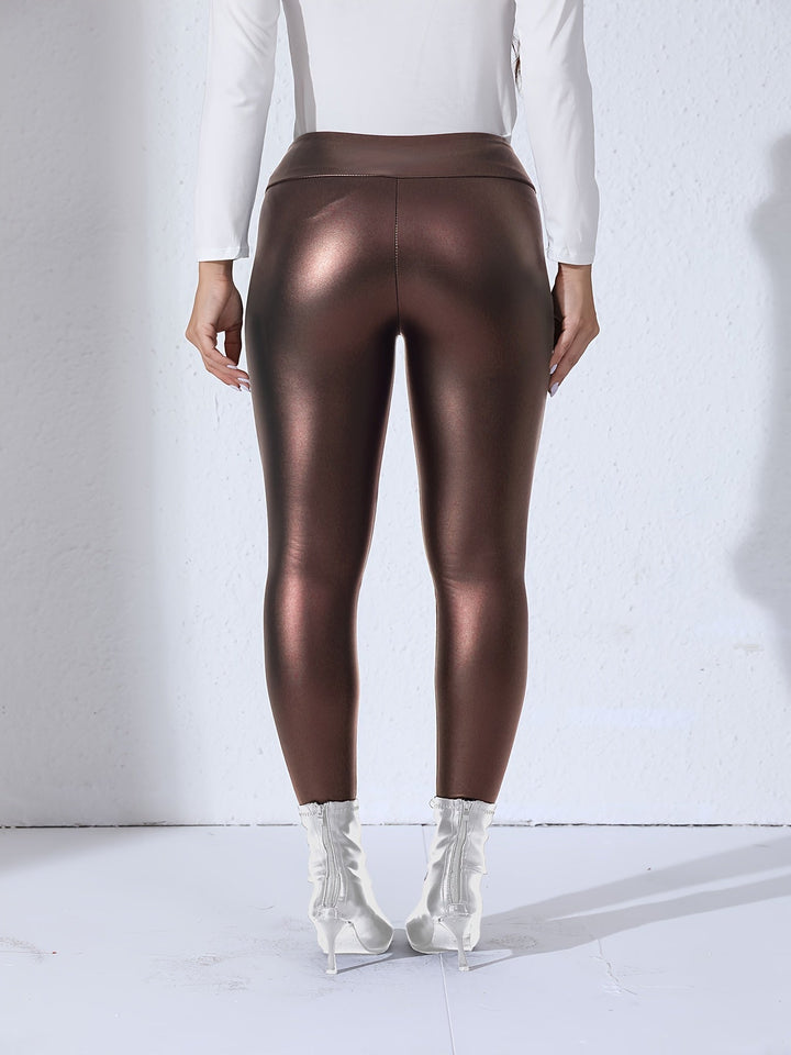 Glansiga damleggings i khaki med stretch för optimal komfort