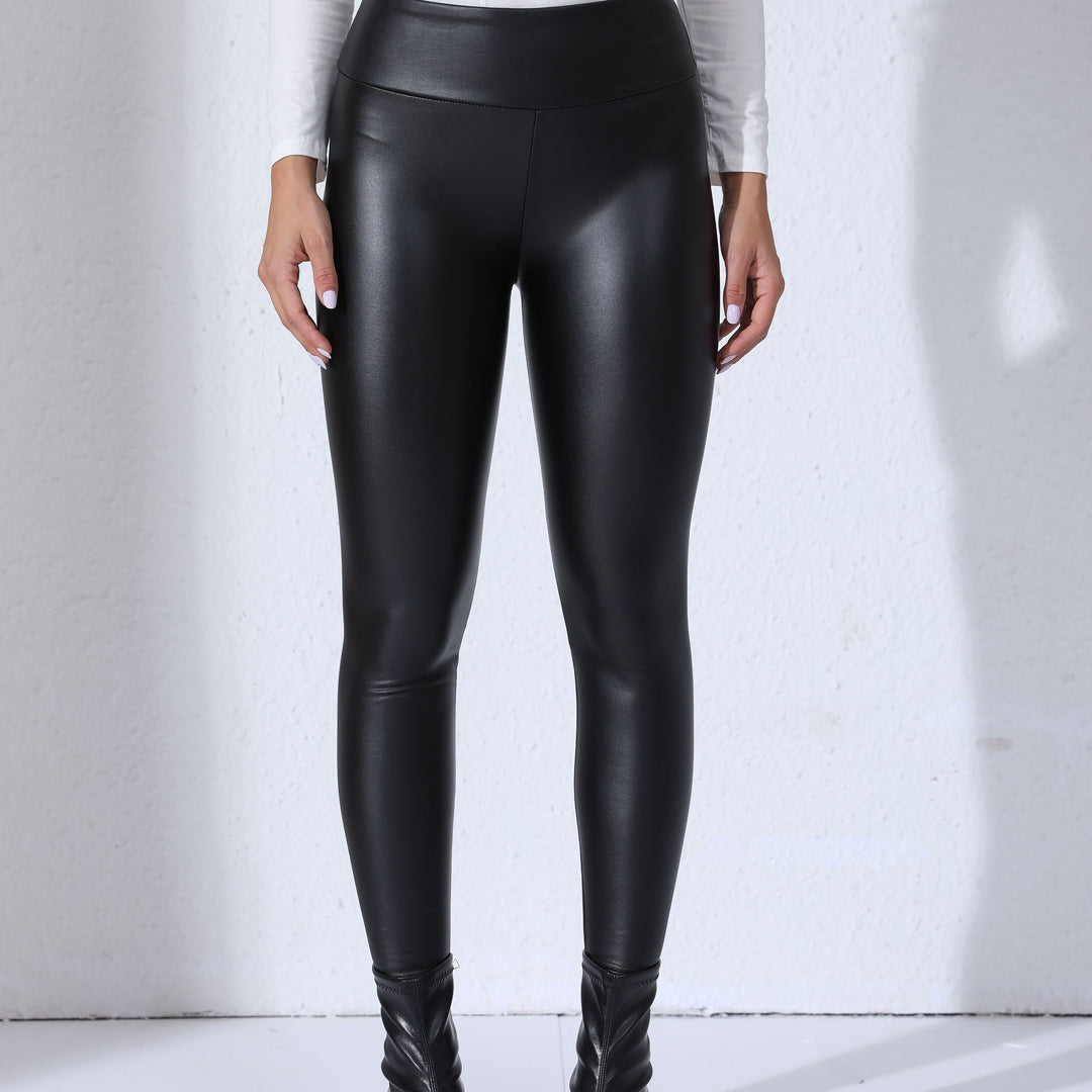 Damkläder svarta slim fit leggings med hög midja framifrån