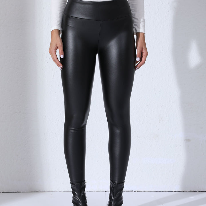 Damkläder svarta slim fit leggings med hög midja framifrån