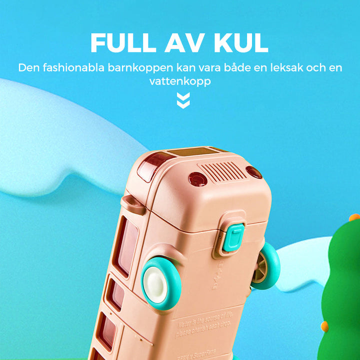 "Söt barnvattenflaska i bussform, färgglad och lekfull design, perfekt för hydrerande äventyr och utomhuslek."