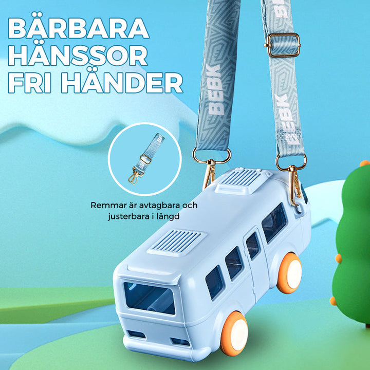"Söt barnvattenflaska i bussform, färgglad och lekfull design, perfekt för hydrerande äventyr och utomhuslek."