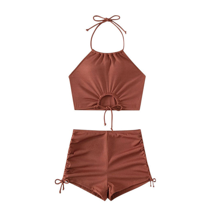 Ljusbrun bikiniset dam, sportig stil med vikdesign. Bekväma badkläder med justerbara band för avkoppling vid pool & strand.