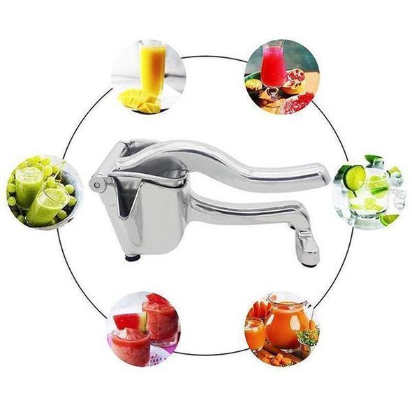Ergonomisk saftpress i metall som pressar apelsiner och citroner effektivt