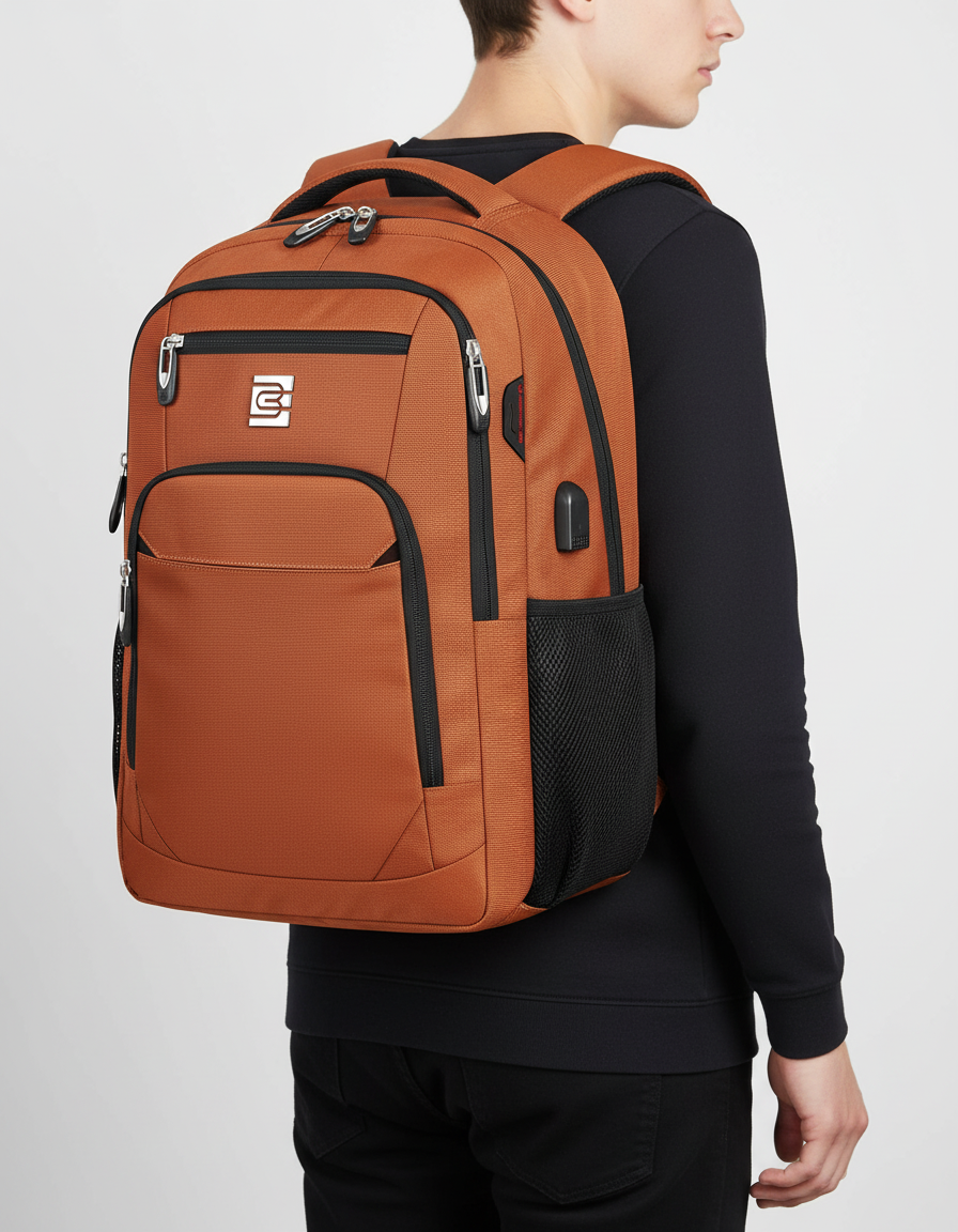 Smart studentryggsäck med stöldskydd, USB-port och dedikerat 15,6" laptopfack. Praktisk skolryggsäck.