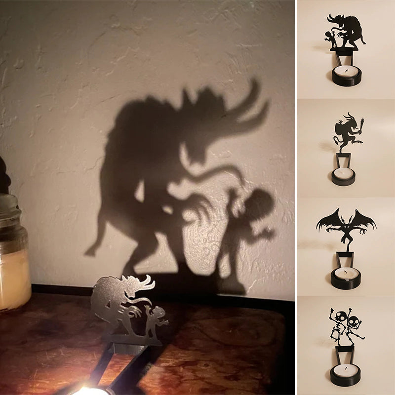 "Stämningsfull unisex Halloween skuggdekoration i rostfritt stål, perfekt för mystisk belysning i mörka rum."