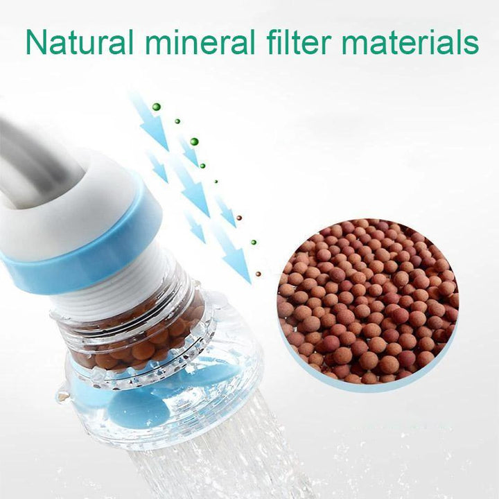 "Stänksäkert kranfilter i rosa, blå och grön med elegant design för kök och badrum, effektiv filtrering och 360° vridbarhet."
