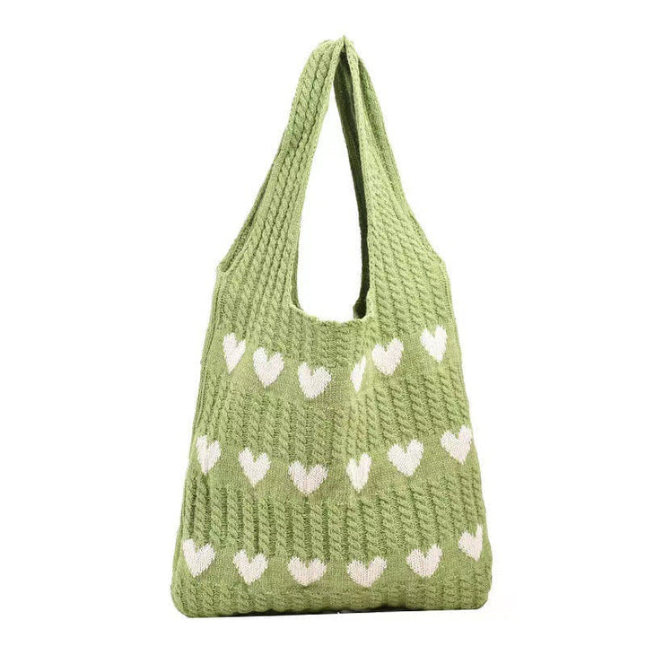 "Stickad kärlek tygkasse i vintage Hobo-stil för damer, beige färg, mjukt akrylfiber och polyester, trendig accessoar."