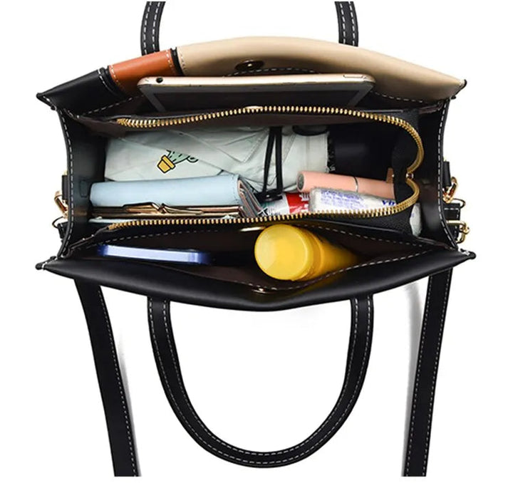 Mångsidig patchwork axelväska & crossbodyväska med unik design för kvinnor.