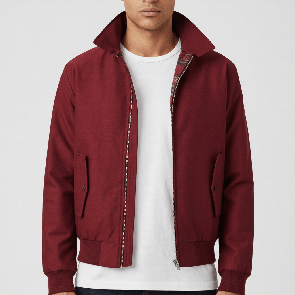 Herrar figursydd Harringtonjacka med elegant design. Ett stilrent ytterplagg för den medvetne mannen.