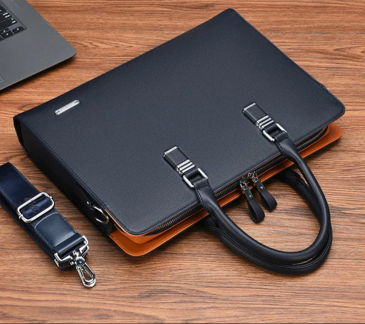 Stilren herr aktväska i premiumdesign för laptop. Organiserad arbetsväska för den professionella mannen.