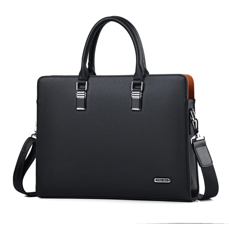 Svart professionell aktväska för män. Elegant laptopväska och arbetsväska i modern design för kontoret.