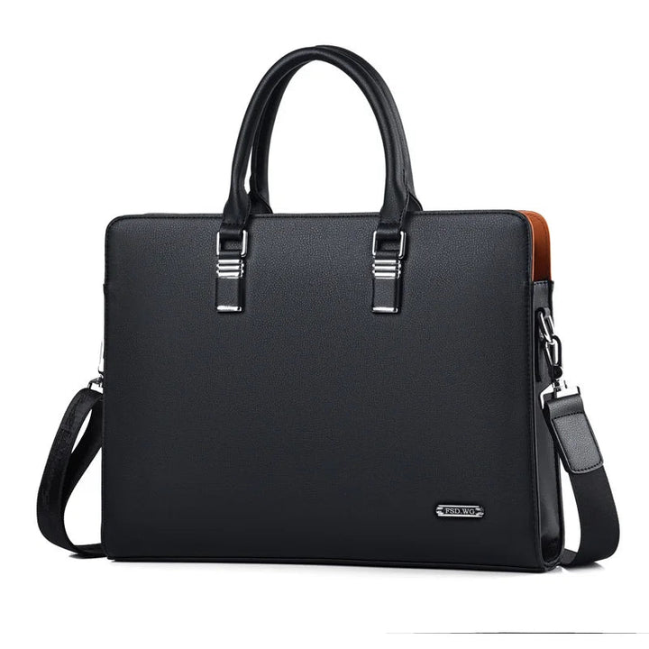 Svart professionell aktväska för män. Elegant laptopväska och arbetsväska i modern design för kontoret.