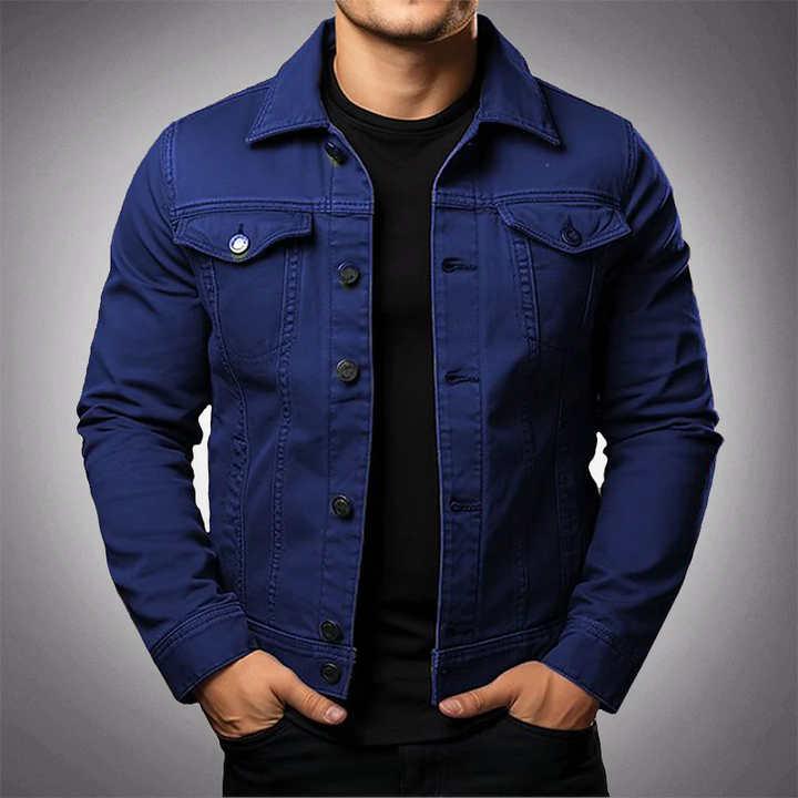 Elegant blå slimfit fritidsjacka för herr med knappslå. En tidlös casual vår- och höstjacka som är både trendig och bekväm.
