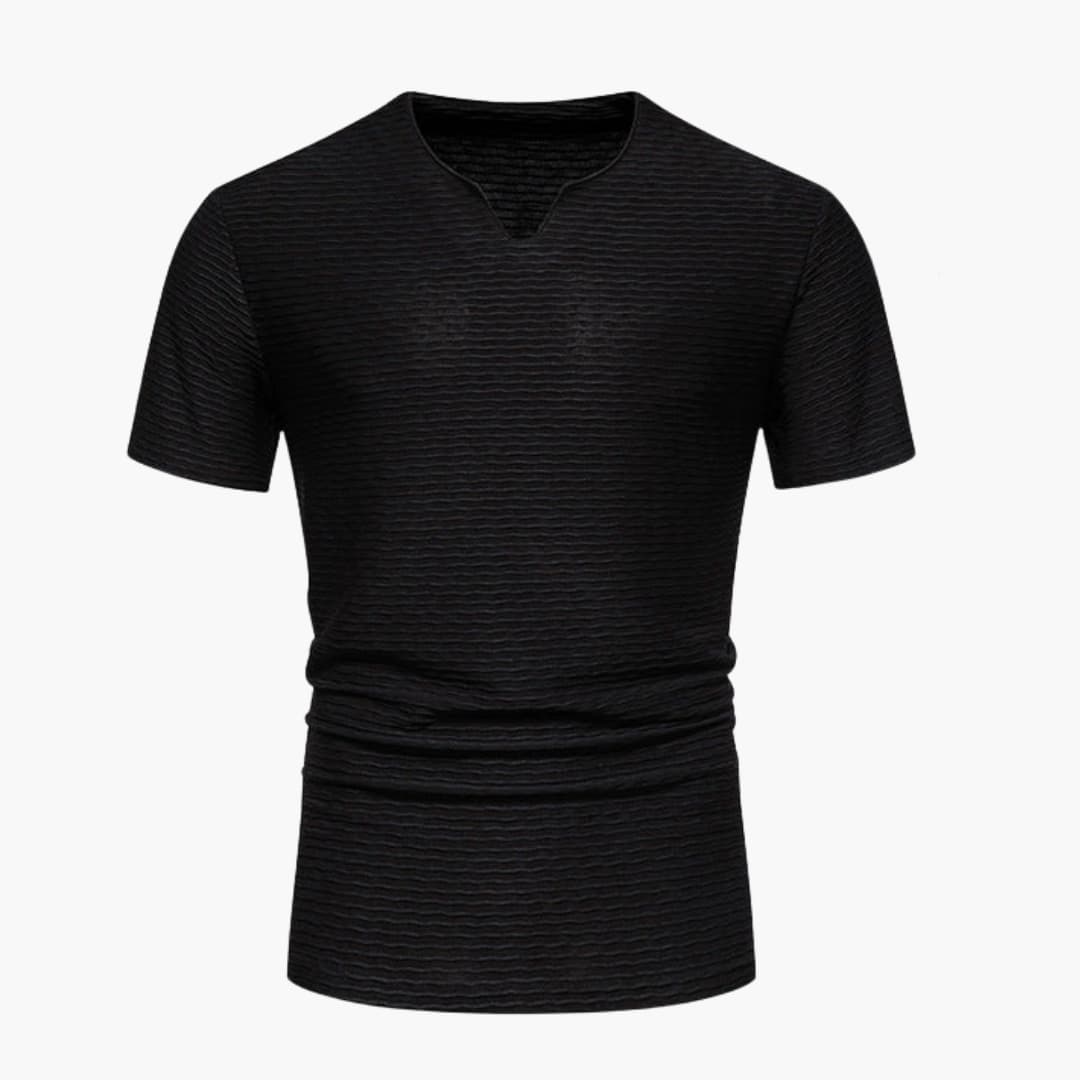 Bekväm herr t-shirt, kortärmad med modern vågtextur och snygg notch-ringning. Idealisk för vardagsmode.