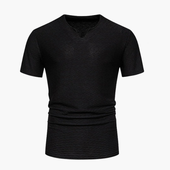 Bekväm herr t-shirt, kortärmad med modern vågtextur och snygg notch-ringning. Idealisk för vardagsmode.
