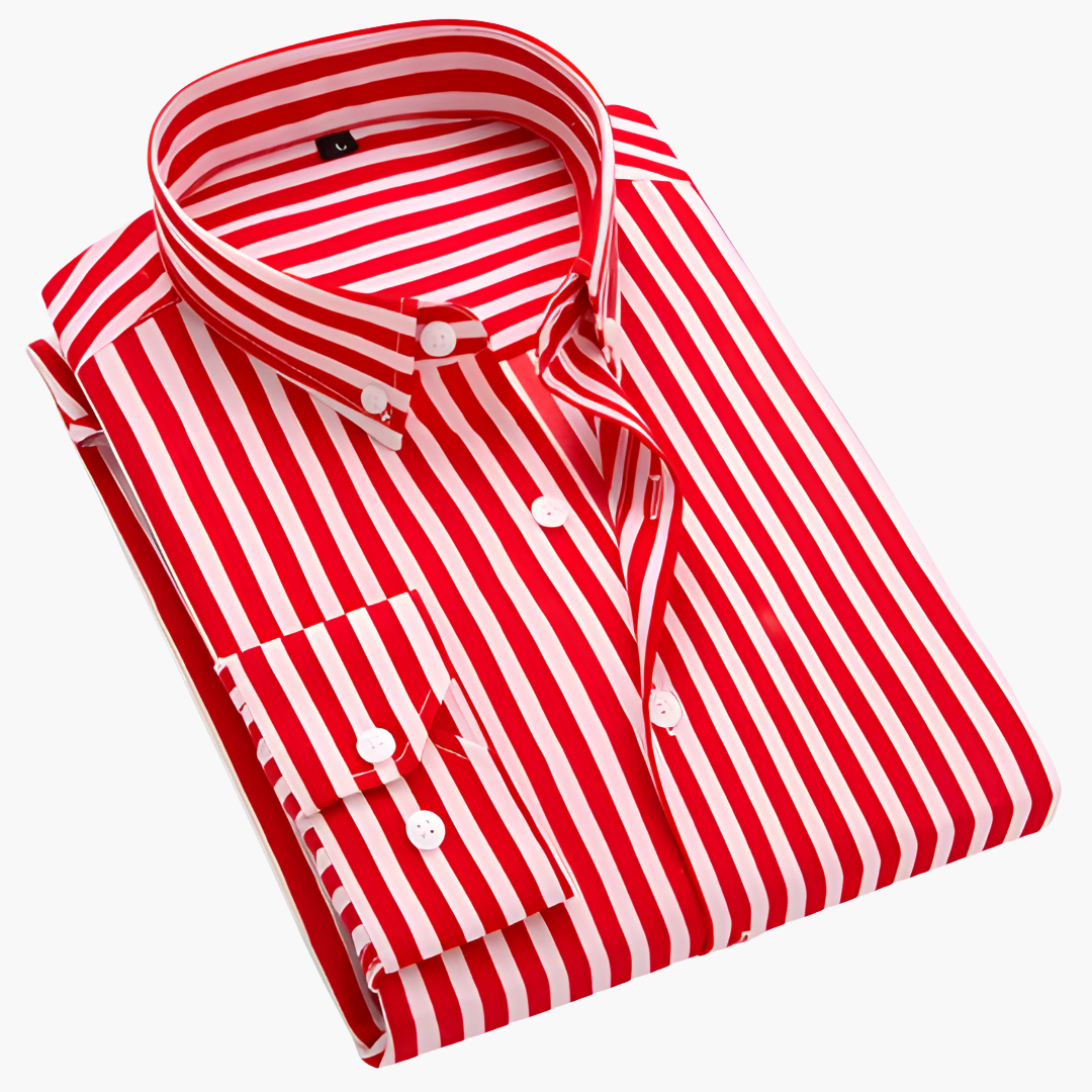 Randig långärmad herrskjorta med klassisk krage. Perfekt fritidsskjorta med modern och stilren design.