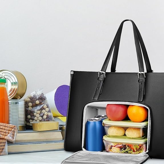 Stilren isolerad lunchväska för damer med laptopfack. Praktisk arbetsväska för kontoret eller pendling.