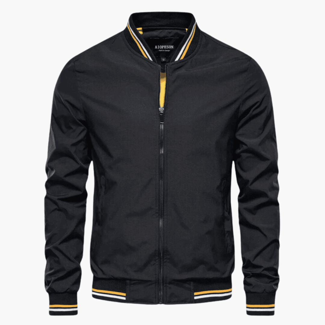 Modern herrjacka i svart med elegant strukturerad yta, perfekt för att lyfta din stil. En bekväm och trendig jacka.