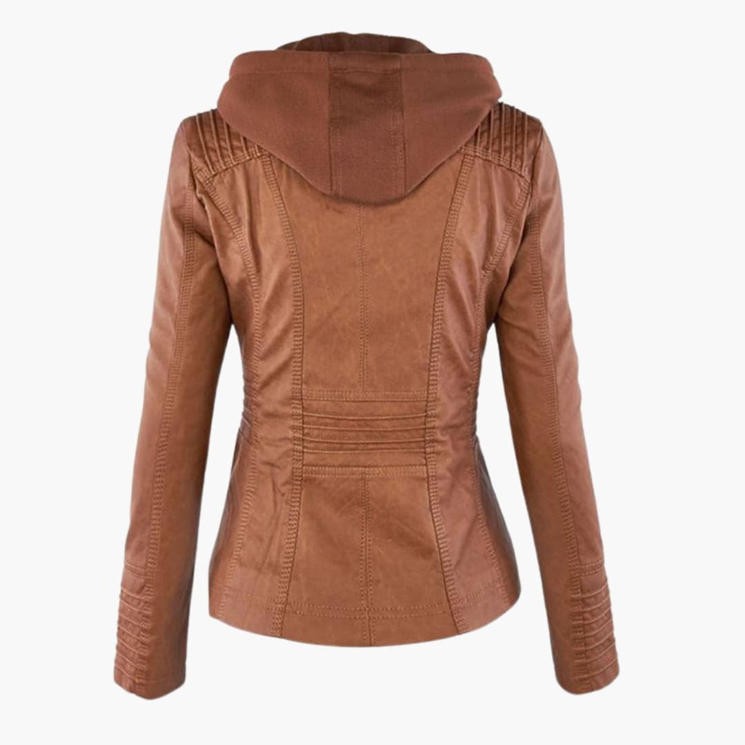 Modern brun damhuvjacka med dragkedja, ett mångsidigt ytterplagg i stilren design för dammode.