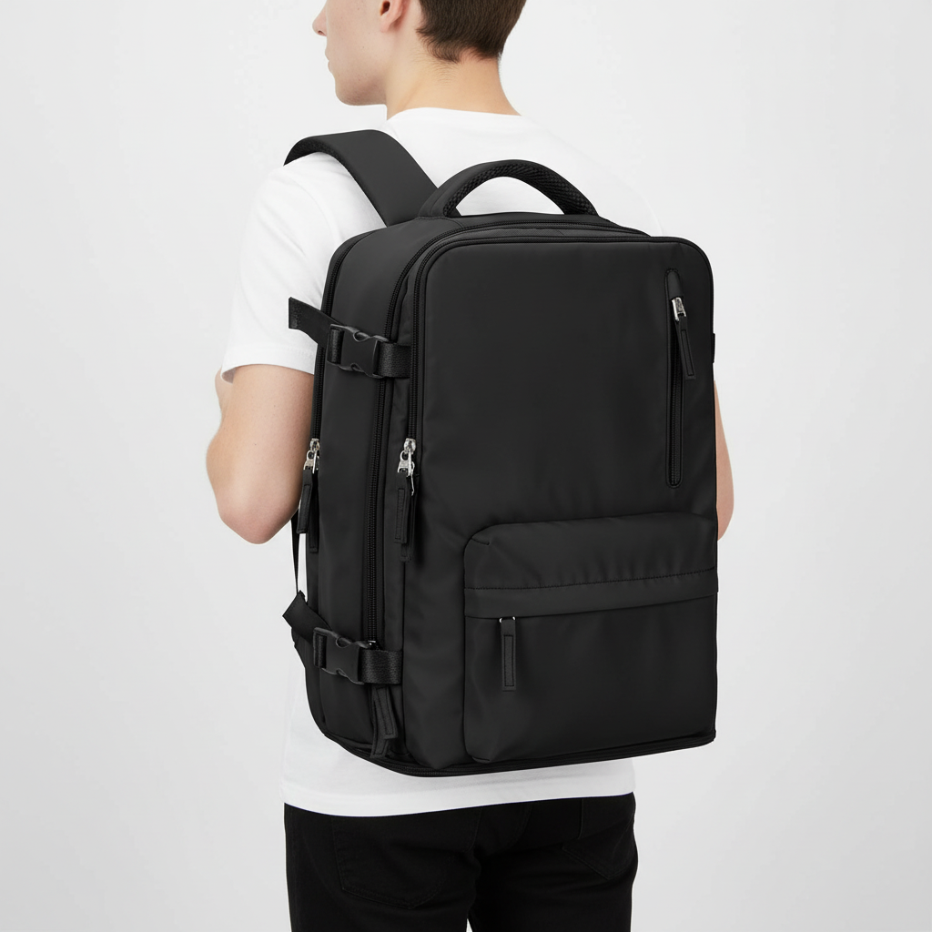 Rymlig laptopväska med flera fack, idealisk för att organisera din dator och tillbehör.