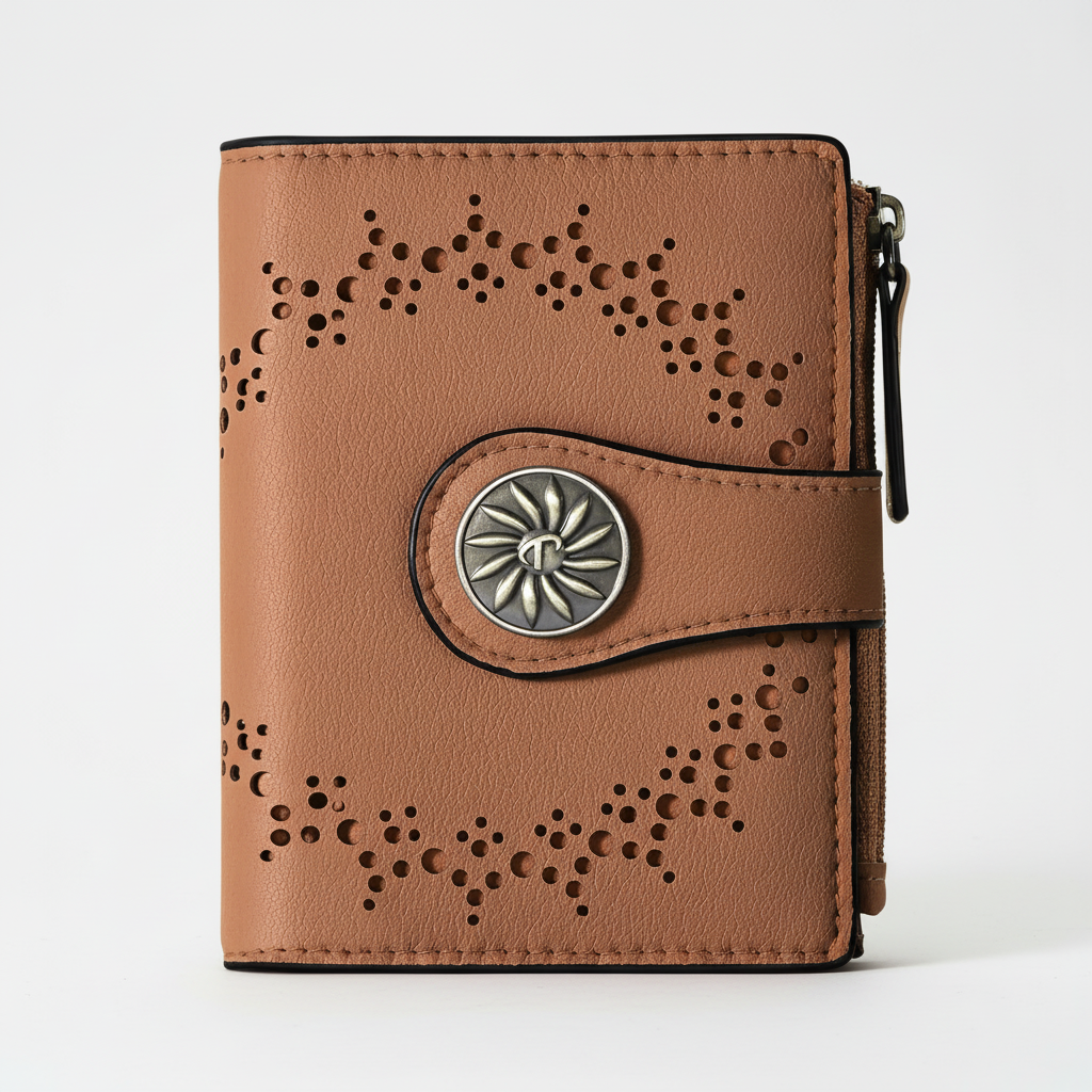Elegant läderplånbok på bord. Stilren unisex accessoar med RFID-skydd för vardagsbruk.